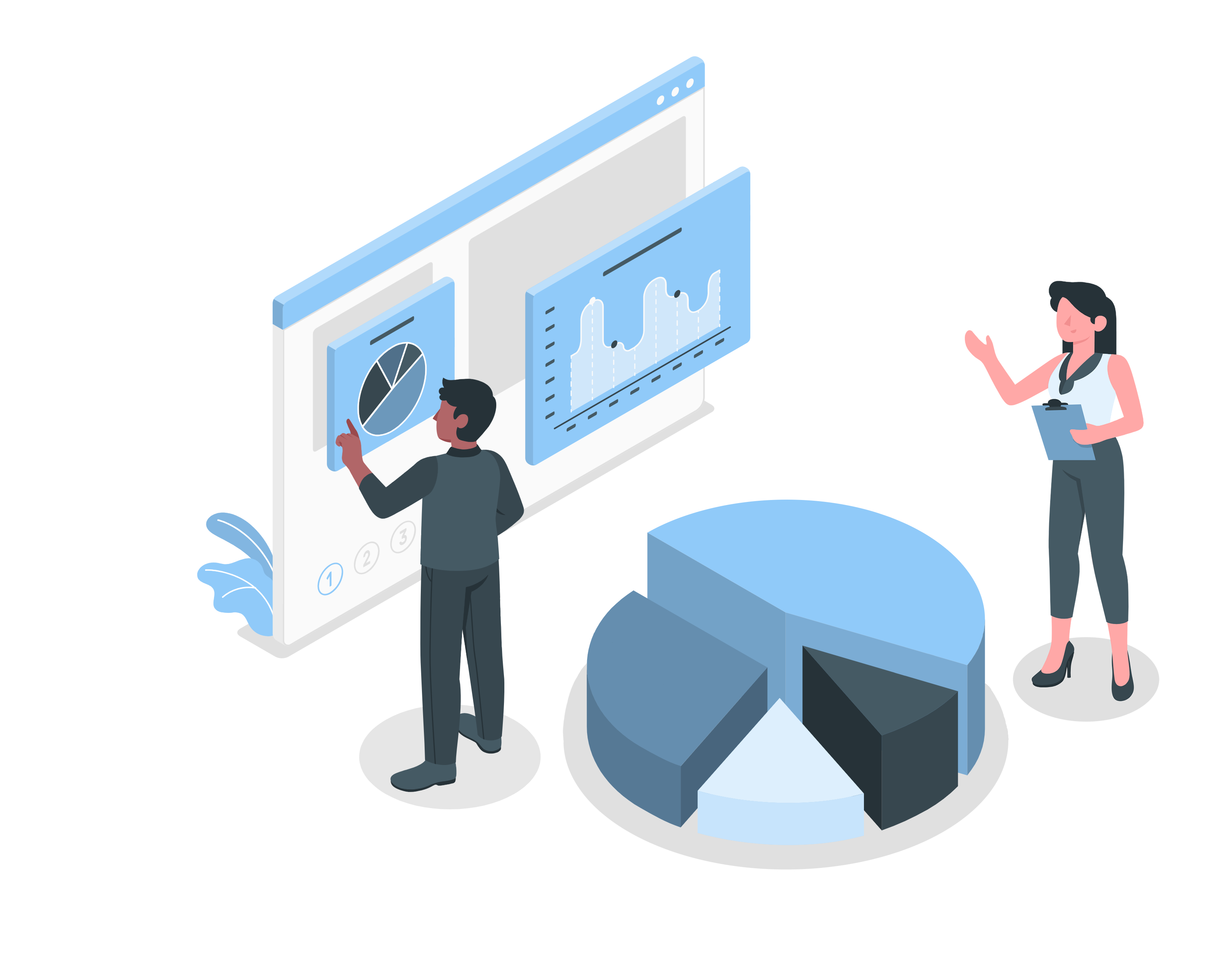 Imagem representando profissionais analisando gráfico de estatísticas.