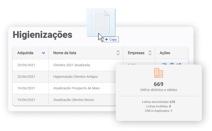 Imagem apresentando uma tabela com o resultado de uma higienização.