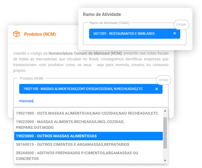 Imagem apresentando as ncms que podem ser utilizadas em prospecções por ncm.