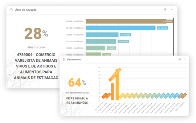 Imagem apresentando o gráfico de área de atuação e faturamento contidos na solução de Perfilização do Empresômetro Digital.